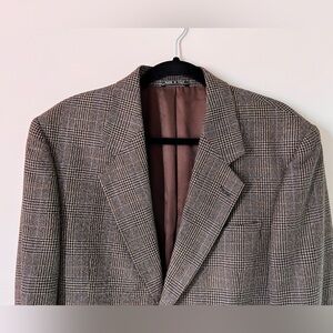 Today's Man Sportcoat Men's Sz 40S Brown Black Windowpane Silk Wool Italian Made